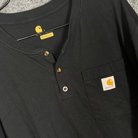 Carhartt Henley T Shirt Mens Sz Large Black Logo Pocket Casual Outdoor Workwear - Picture 3 of 9